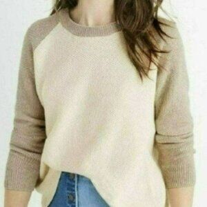 Madewell Province Women's Small Cream Tan Honeycomb Knit Crewneck Sweater